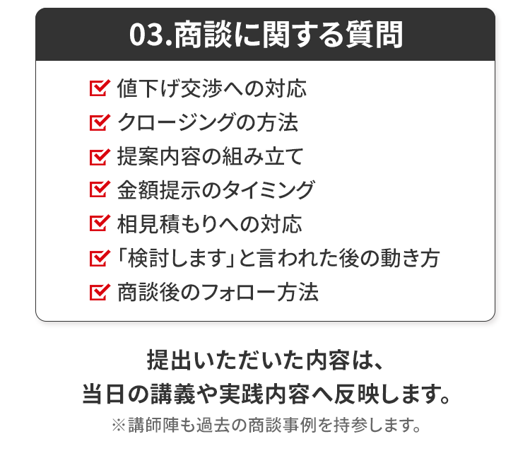 商談・クロージング実践会の課題